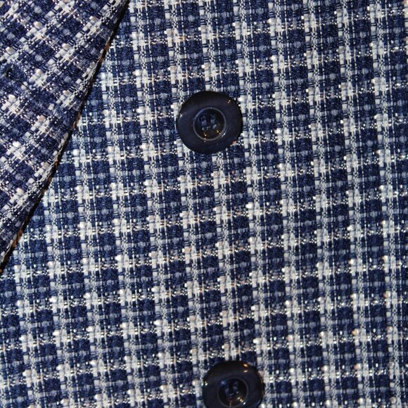 NEW Giorgio Sant’ Angelo blue and white knit bow accent woman’s coat size 18 - Picture 4 of 9